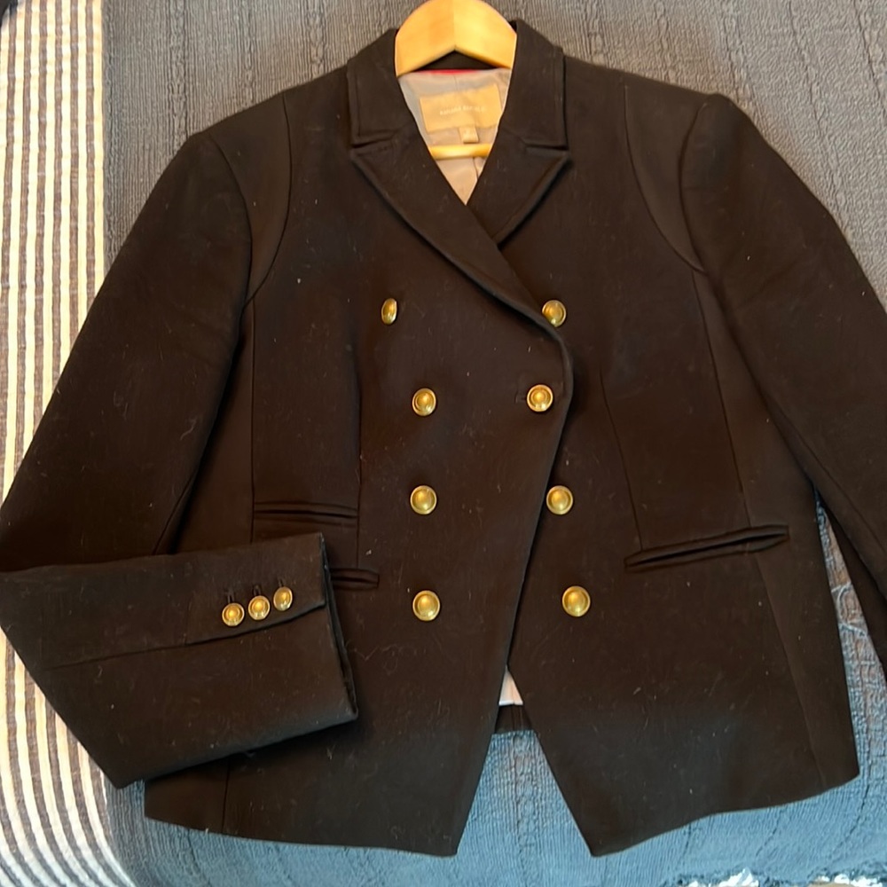 Banana Republic Black Double-Breasted Blazer with Gold Buttons